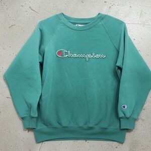 Champion Unisex Sweatshirt Green Authentic Athleticwear Crewneck Script Logo M